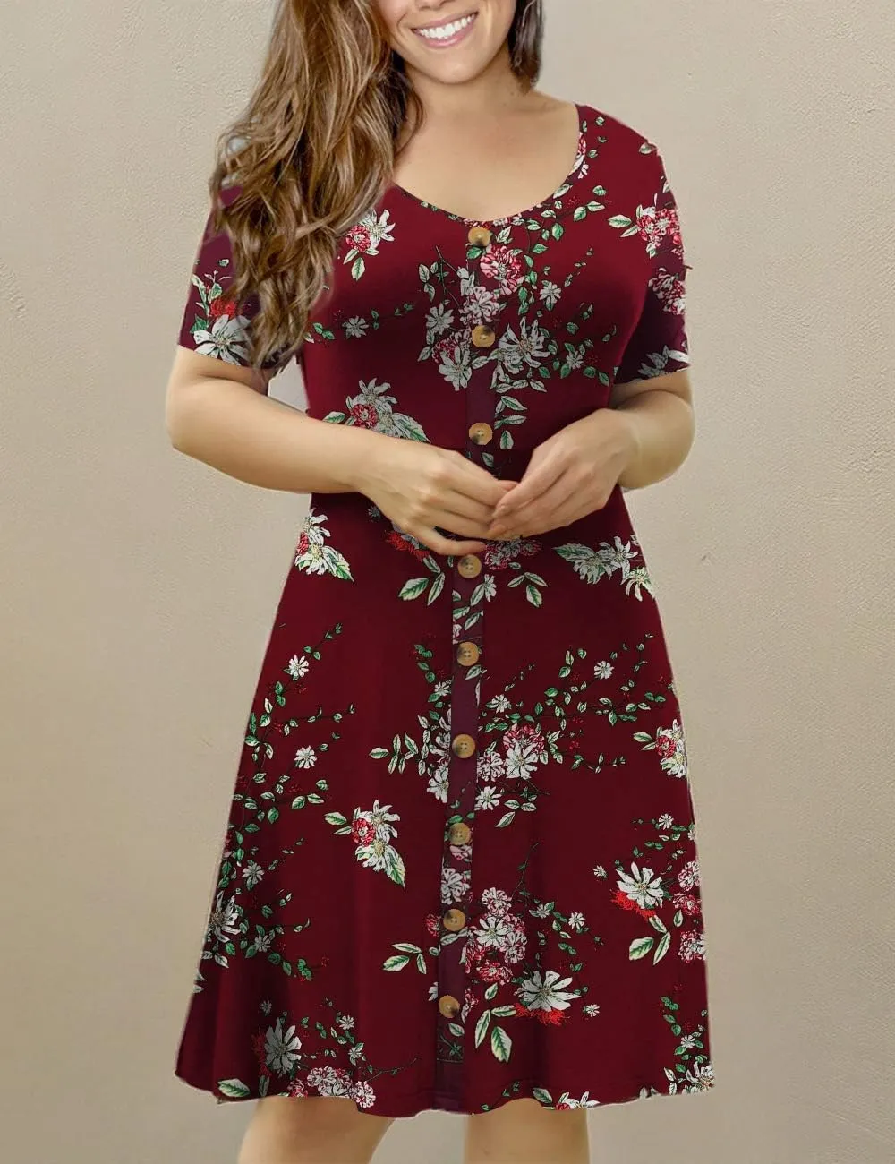 VOIANLIMO Womens Summer Plus Size Short Sleeve Button Down Causal Dress