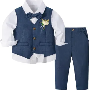 Volunboy Baby Boys Formal Wedding Ring Bearer Outfits Toddler Gentleman Bowtie Vest Guest Suits Dress Shirt Pants Set