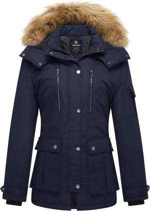 wantdo Women's Quilted Winter Coat Warm Puffer Jacket Thicken Parka with Removable Hood