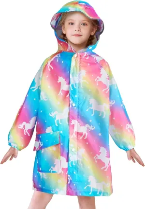 WAWSAM Lightweight Kids Rain Poncho Reusable Toddler Raincoat Waterproof Girls Rain Jacket Durability Boys Girls Rain Coat