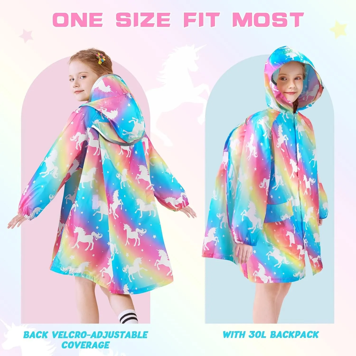 WAWSAM Lightweight Kids Rain Poncho Reusable Toddler Raincoat Waterproof Girls Rain Jacket Durability Boys Girls Rain Coat