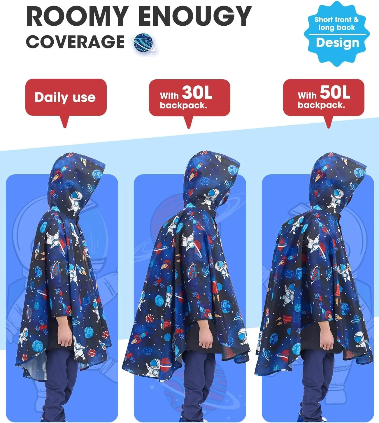 WAWSAM Lightweight Kids Rain Poncho Reusable Toddler Raincoat Waterproof Rain Jacket