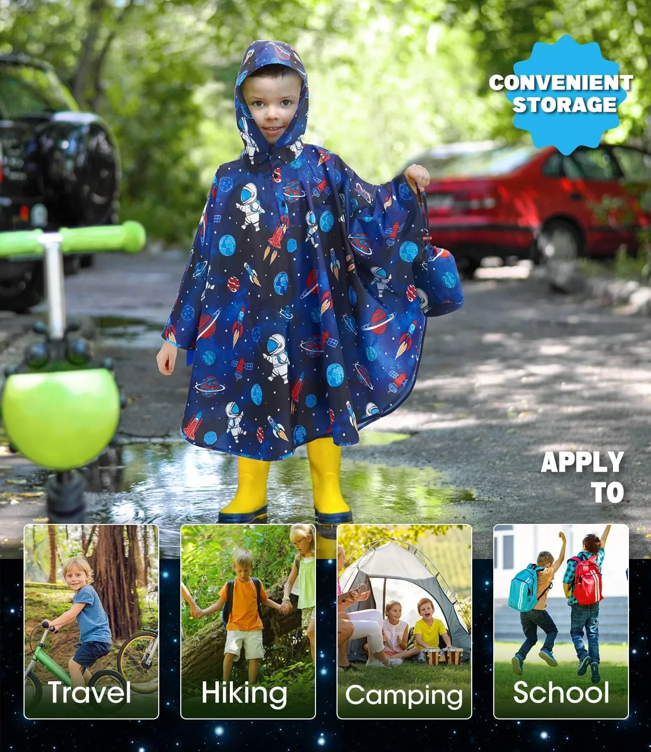 WAWSAM Lightweight Kids Rain Poncho Reusable Toddler Raincoat Waterproof Rain Jacket