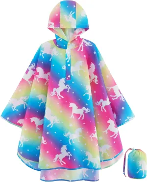 WAWSAM Lightweight Kids Rain Poncho Reusable Toddler Raincoat Waterproof Rain Jacket