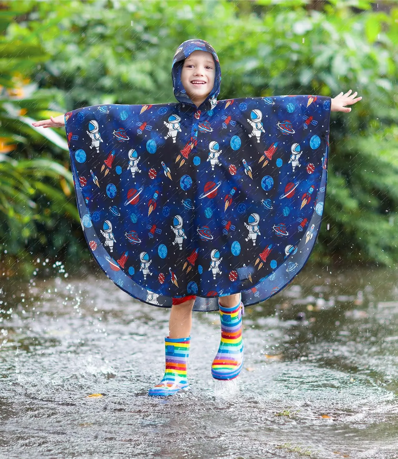 WAWSAM Lightweight Kids Rain Poncho Reusable Toddler Raincoat Waterproof Rain Jacket