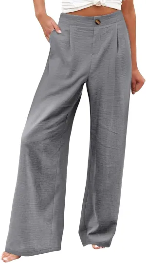 Wide Leg Dress Pants for Women Business Casual Elastic Waist Comfy Work Pants Baggy Lounge Pants Trousers with Pocket