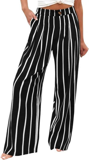 Wide Leg Dress Pants for Women Business Casual Elastic Waist Comfy Work Pants Baggy Lounge Pants Trousers with Pocket