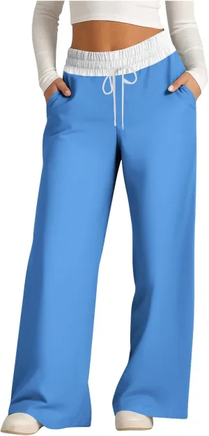 Wide Leg Sweatpants for Women Casual High Waist Active Joggers Trousers Comfy Athletic Workout Gym Sweat Pant