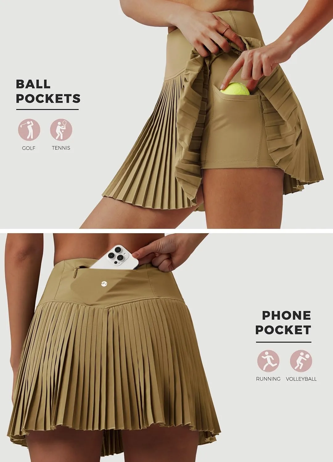 Willit Womens Pleated Tennis Skirts with Shorts Athletic Golf Skorts High Waisted Lightweight Zipper Pockets