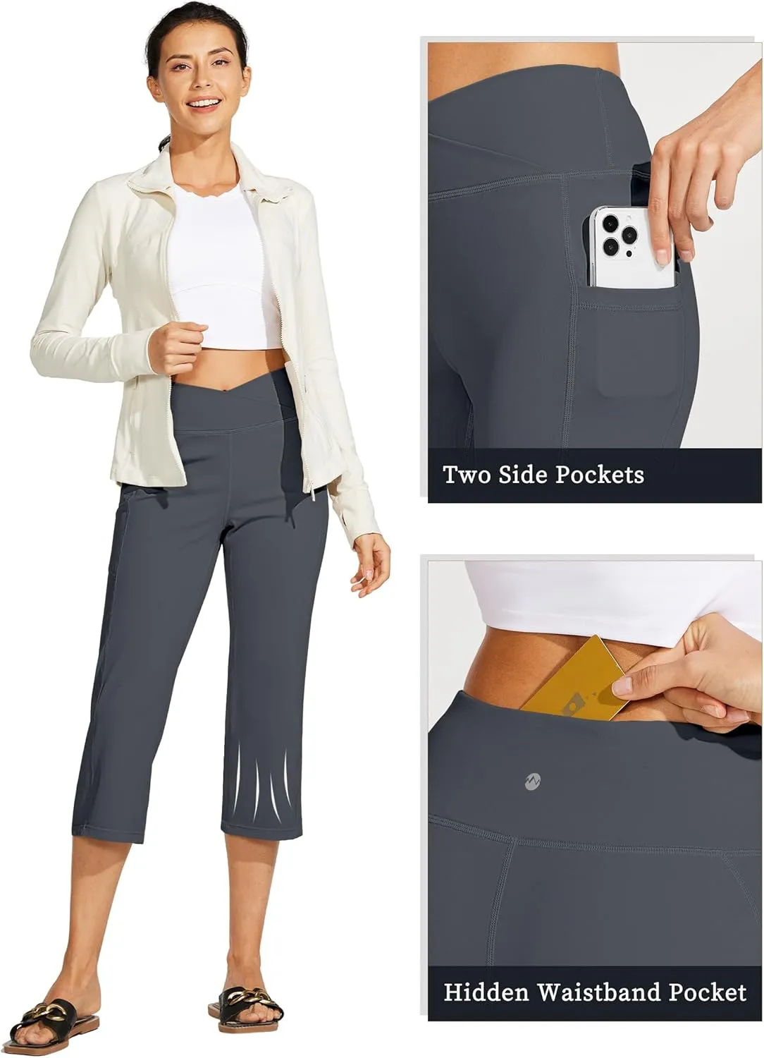 Willit Women's Yoga Capris Pants High Waist Leggings Crossover Straight Leg Athletic Exercise Workout Crop Capris 21"