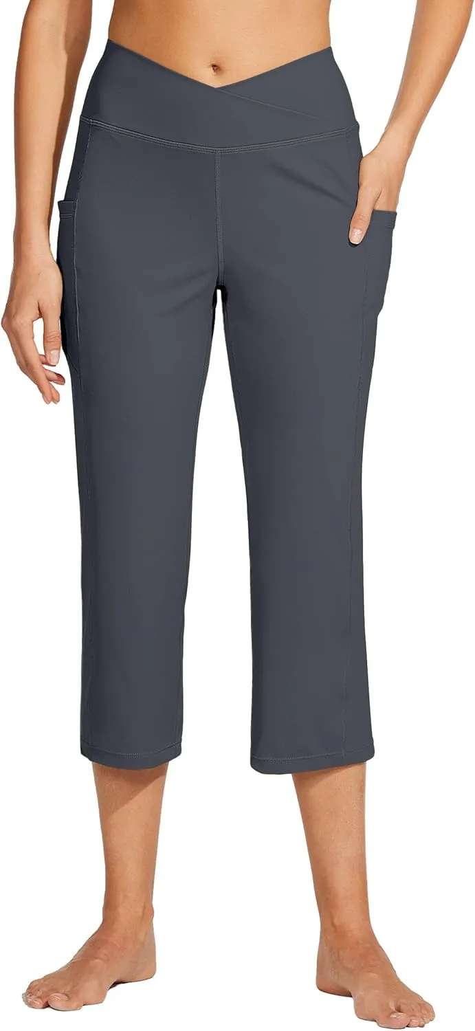 Willit Women's Yoga Capris Pants High Waist Leggings Crossover Straight Leg Athletic Exercise Workout Crop Capris 21"