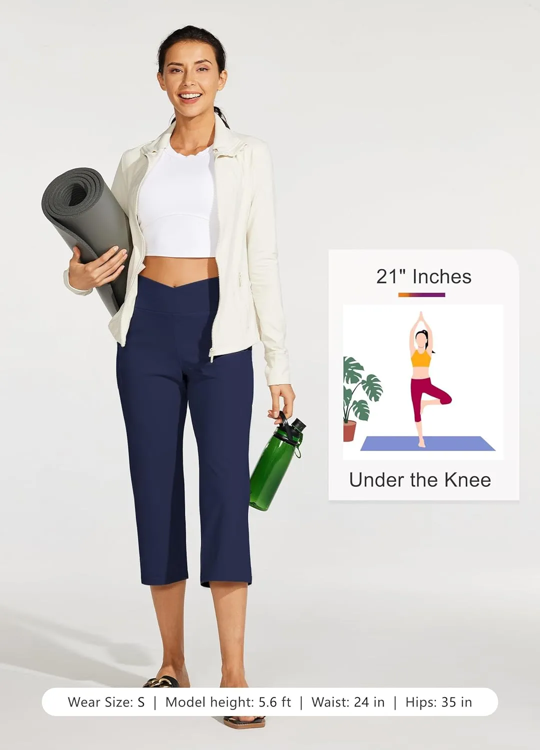 Willit Women's Yoga Capris Pants High Waist Leggings Crossover Straight Leg Athletic Exercise Workout Crop Capris 21"