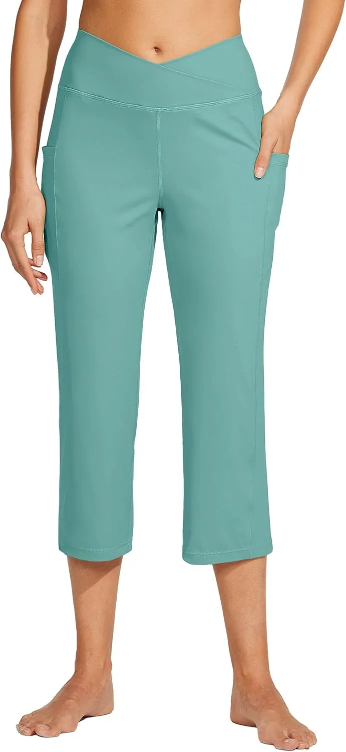 Willit Women's Yoga Capris Pants High Waist Leggings Crossover Straight Leg Athletic Exercise Workout Crop Capris 21"