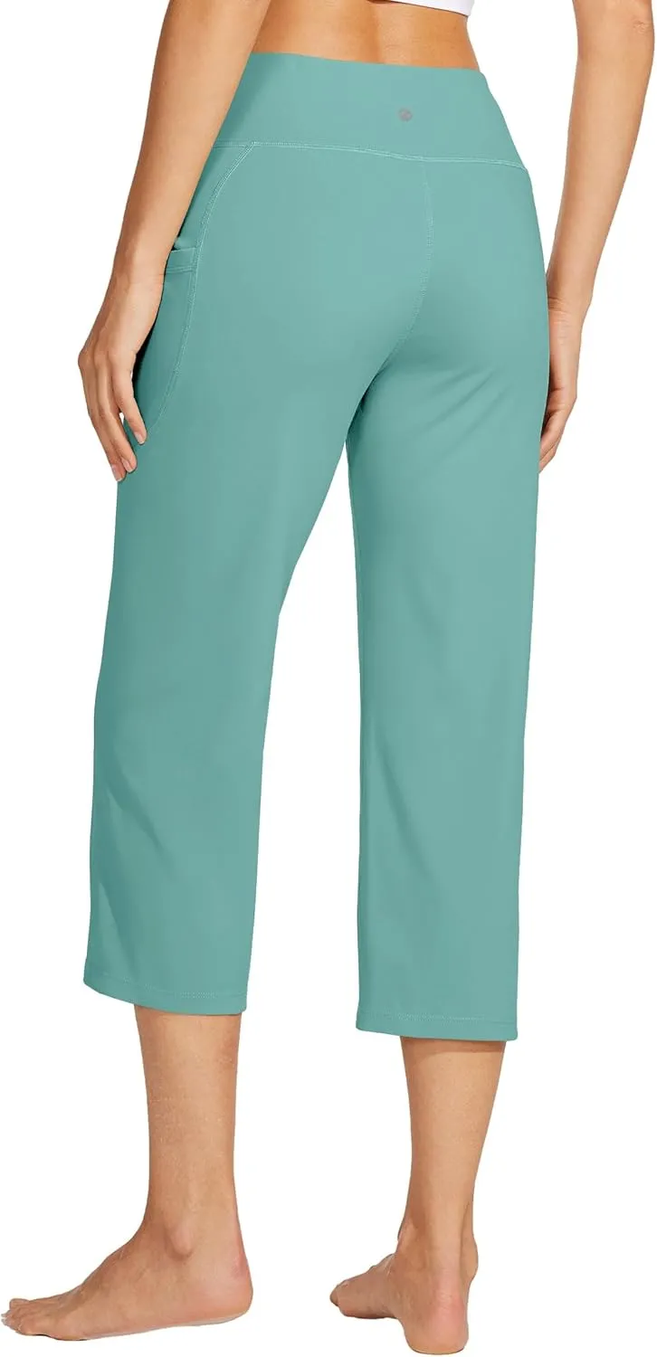 Willit Women's Yoga Capris Pants High Waist Leggings Crossover Straight Leg Athletic Exercise Workout Crop Capris 21"