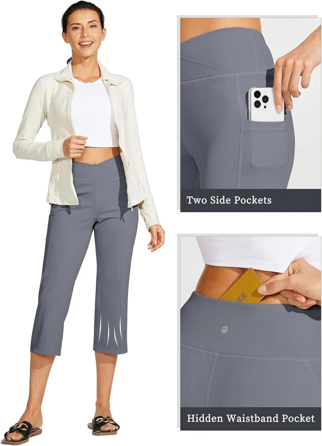 Willit Women's Yoga Capris Pants High Waist Leggings Crossover Straight Leg Athletic Exercise Workout Crop Capris 21"