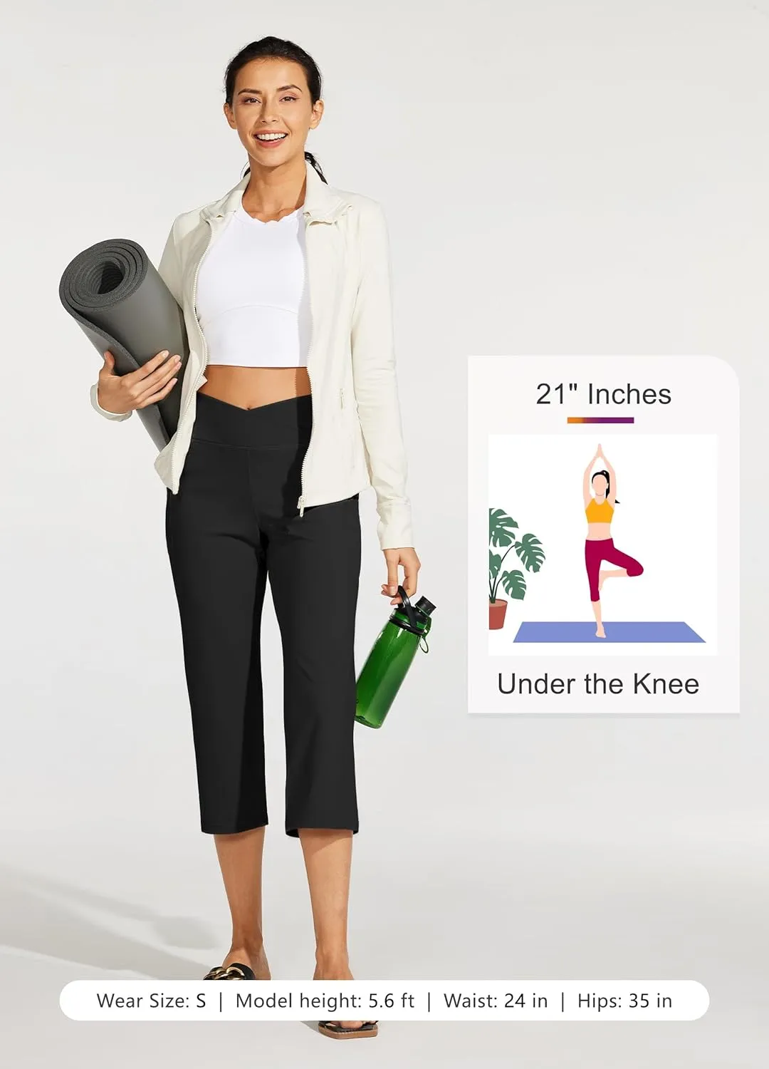 Willit Women's Yoga Capris Pants High Waist Leggings Crossover Straight Leg Athletic Exercise Workout Crop Capris 21"