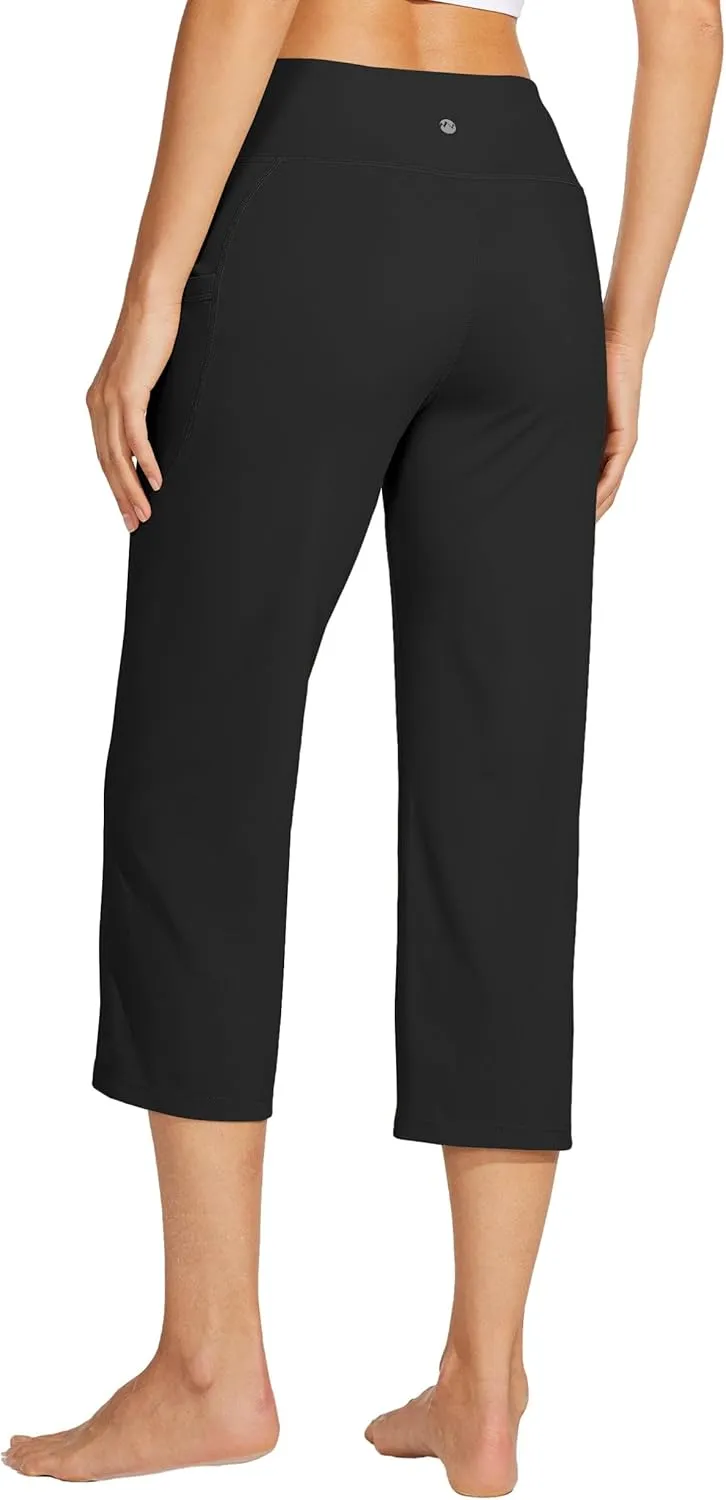 Willit Women's Yoga Capris Pants High Waist Leggings Crossover Straight Leg Athletic Exercise Workout Crop Capris 21"