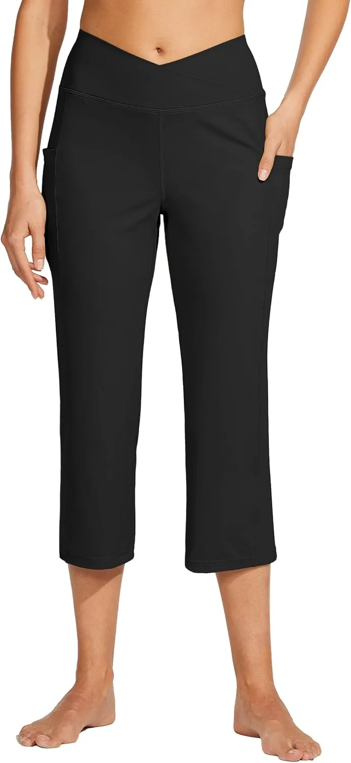 Willit Women's Yoga Capris Pants High Waist Leggings Crossover Straight Leg Athletic Exercise Workout Crop Capris 21"