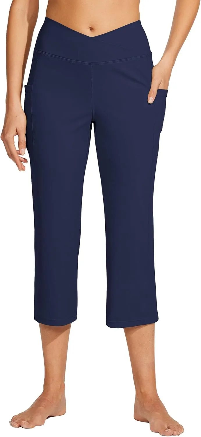 Willit Women's Yoga Capris Pants High Waist Leggings Crossover Straight Leg Athletic Exercise Workout Crop Capris 21"