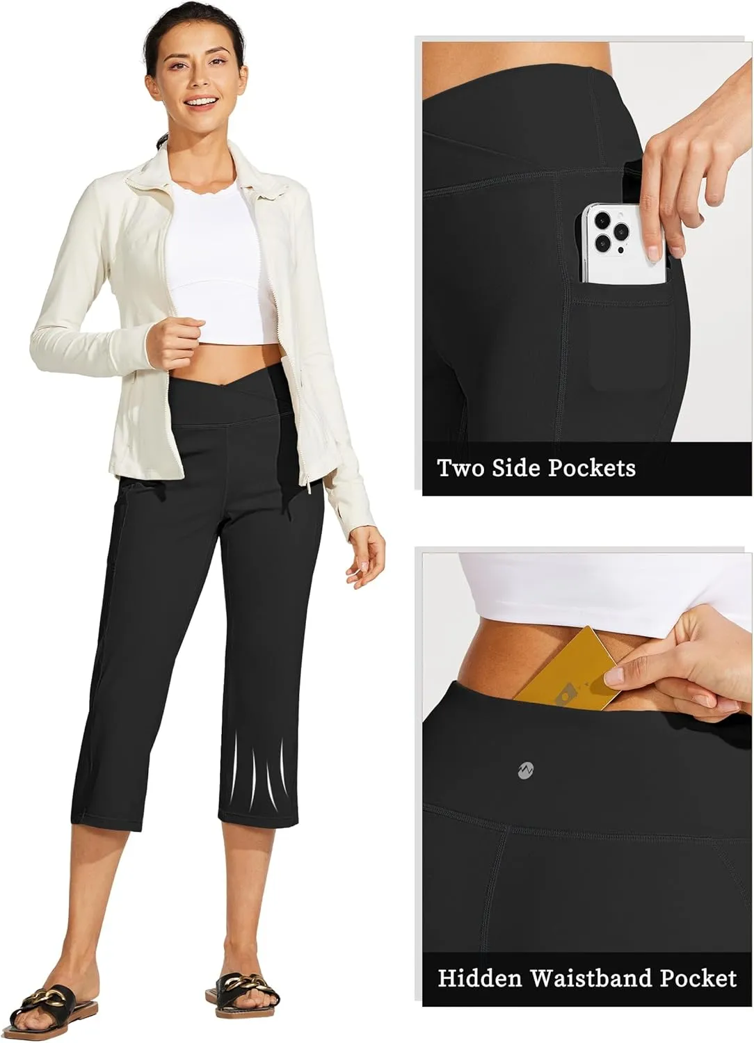 Willit Women's Yoga Capris Pants High Waist Leggings Crossover Straight Leg Athletic Exercise Workout Crop Capris 21"