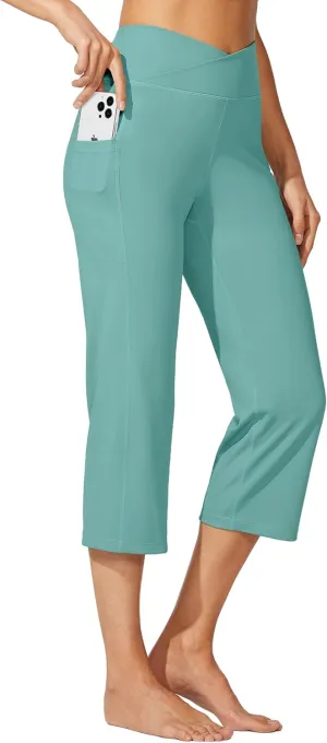 Willit Women's Yoga Capris Pants High Waist Leggings Crossover Straight Leg Athletic Exercise Workout Crop Capris 21"