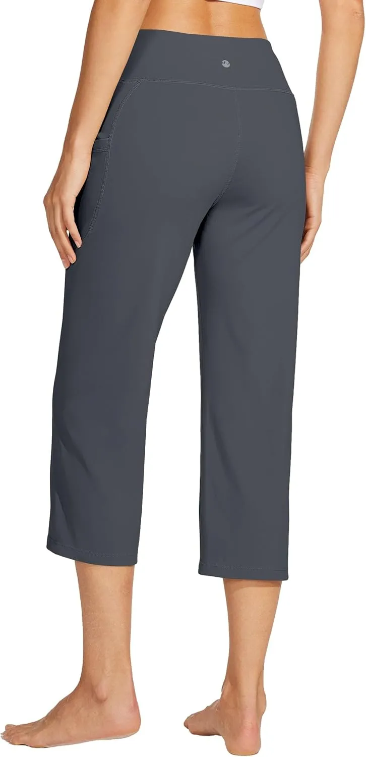 Willit Women's Yoga Capris Pants High Waist Leggings Crossover Straight Leg Athletic Exercise Workout Crop Capris 21"