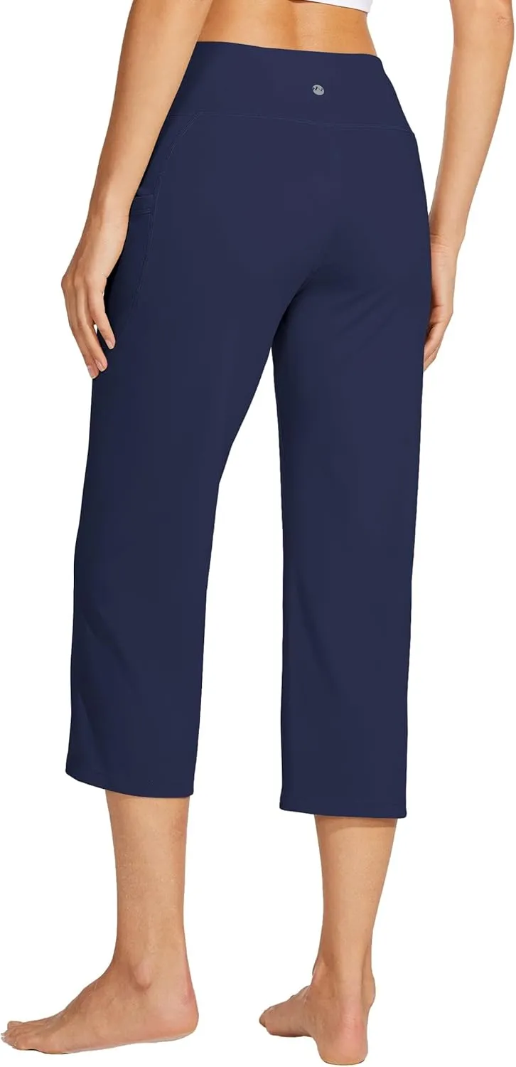 Willit Women's Yoga Capris Pants High Waist Leggings Crossover Straight Leg Athletic Exercise Workout Crop Capris 21"