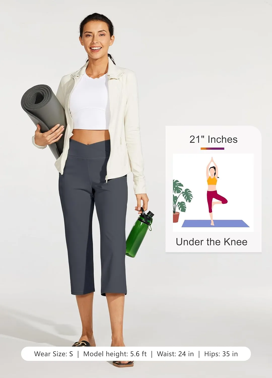 Willit Women's Yoga Capris Pants High Waist Leggings Crossover Straight Leg Athletic Exercise Workout Crop Capris 21"