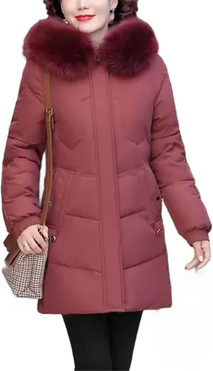 Winter Clothe Padded Jacket Thin Cotton-Padded Jacket Women Mid-Length Fleece Thickening Elderly Lady Cotton-Padded Coat