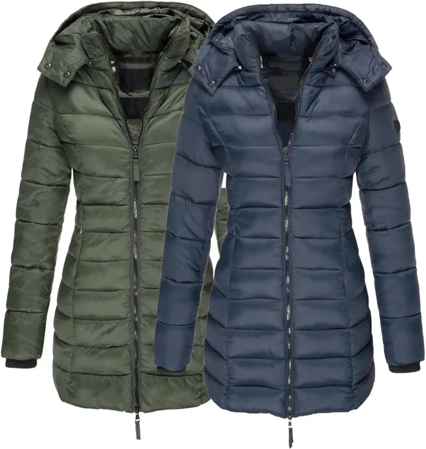 Winter Cotton Padded Jacket Women Autumn Outwear Zipper Long Sleeve Warm Pockets Hoodie Lightweight Coat