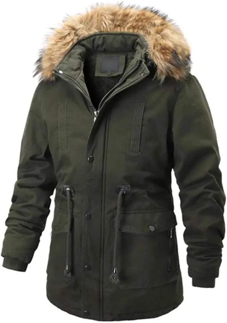 Winter Fleece Outwear Thick Parka Mens Big Pockets Medium-Long Warm Cotton Padded Coat Causal Overcoat