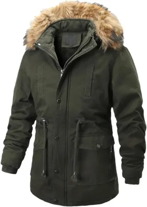 Winter Fleece Outwear Thick Parka Mens Big Pockets Medium-Long Warm Cotton Padded Coat Causal Overcoat