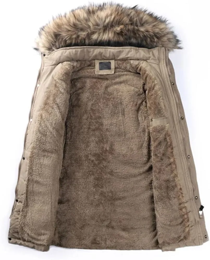 Winter Fleece Outwear Thick Parka Mens Big Pockets Medium-Long Warm Cotton Padded Coat Causal Overcoat