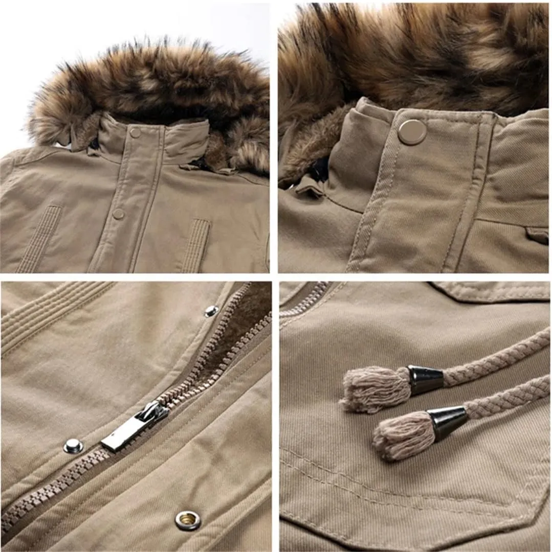 Winter Fleece Outwear Thick Parka Mens Big Pockets Medium-Long Warm Cotton Padded Coat Causal Overcoat