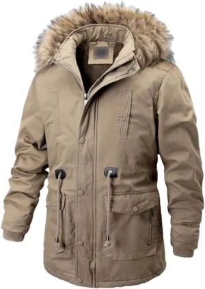 Winter Fleece Outwear Thick Parka Mens Big Pockets Medium-Long Warm Cotton Padded Coat Causal Overcoat