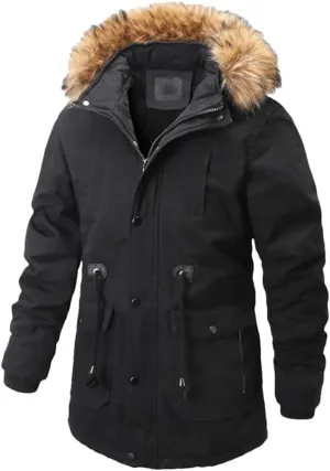 Winter Fleece Outwear Thick Parka Mens Big Pockets Medium-Long Warm Cotton Padded Coat Causal Overcoat