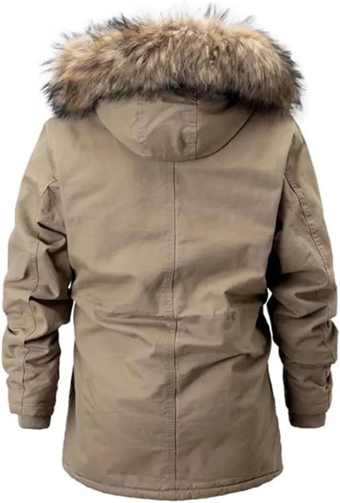 Winter Fleece Outwear Thick Parka Mens Big Pockets Medium-Long Warm Cotton Padded Coat Causal Overcoat