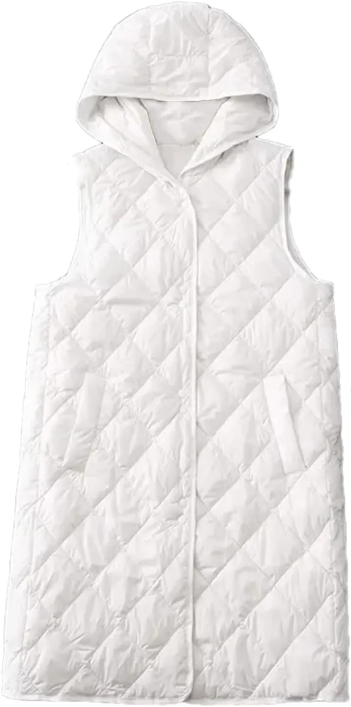 Winter Lightweight Tank Top Women Sleeveless Down Vest Coat Loose Hooded Mid Long Cotton Padded Waistcoat
