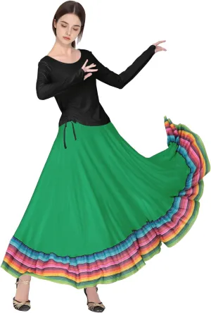 Women Ballroom Dance Skirt Swing High Waist Long Skirts Folkloric Mexican Flamenco Dance Skirt
