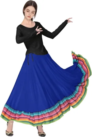 Women Ballroom Dance Skirt Swing High Waist Long Skirts Folkloric Mexican Flamenco Dance Skirt
