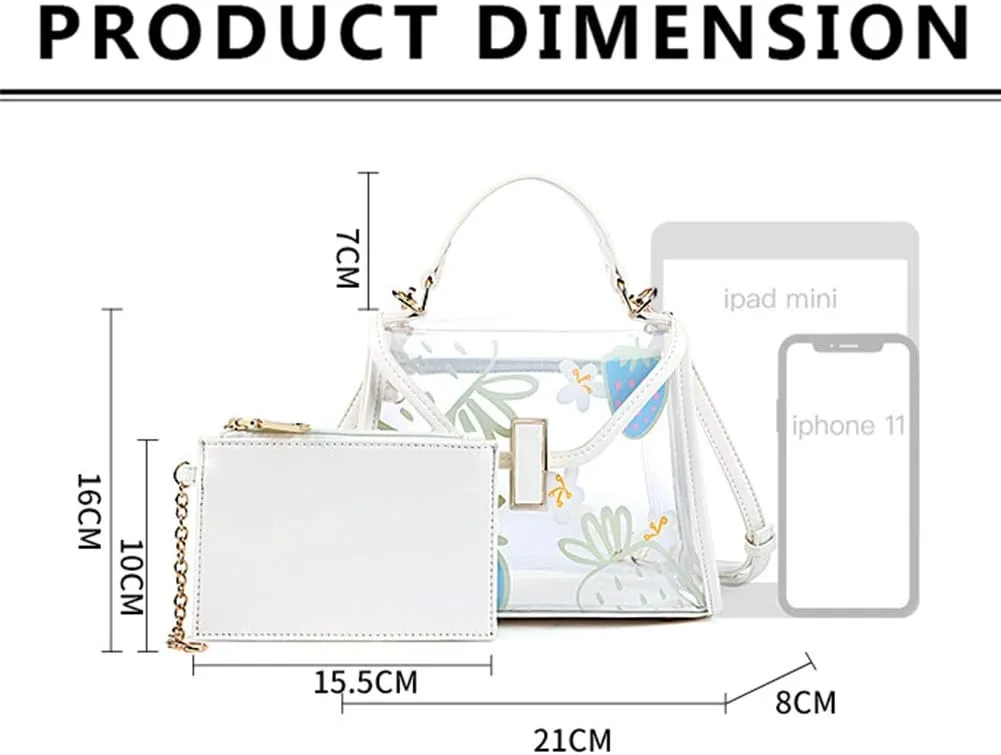 Women Chic Clear Tote Handbags Transparent PVC Satchel Top Handle Cross Body Bag