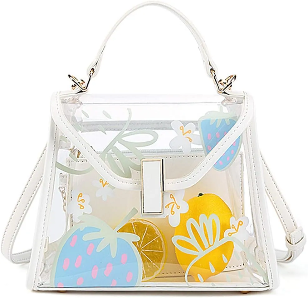 Women Chic Clear Tote Handbags Transparent PVC Satchel Top Handle Cross Body Bag