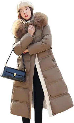 Women Cotton Padded Coat Thicken Warm Down Cotton Parkas Winter Jacket Long Warm Puffer Coat With Belt Overcoat