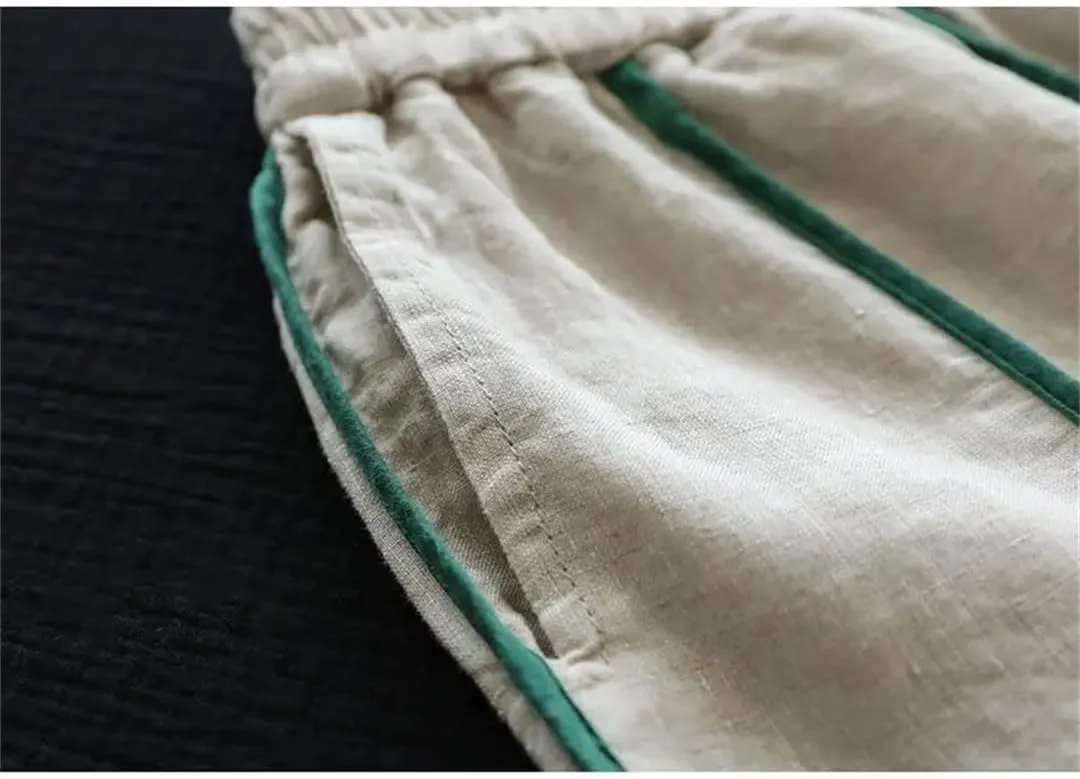 Women Elastic Waist Striped Harem Pants Ankle-Length Casual Loose Vintage Pants with Pocket