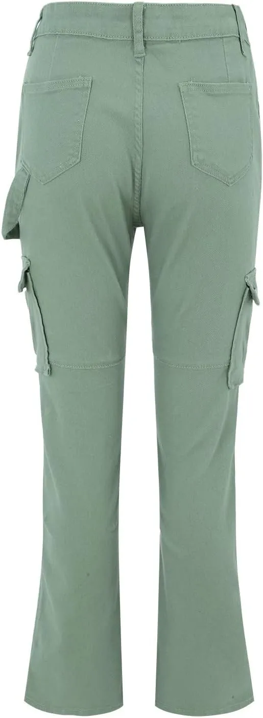 Women Fashion Streetwear Pockets High Waist Straight Vintage Baggy Trousers Cargo Pants Pants with Pockets for
