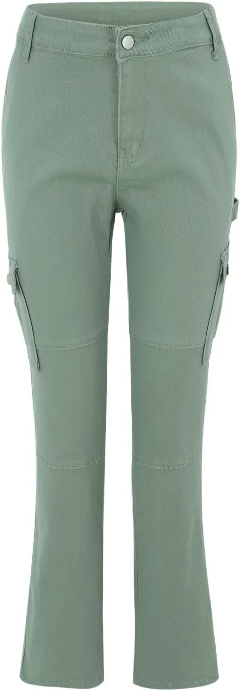 Women Fashion Streetwear Pockets High Waist Straight Vintage Baggy Trousers Cargo Pants Pants with Pockets for