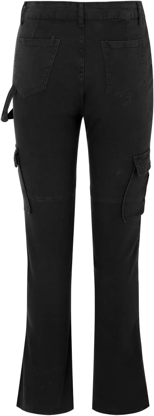 Women Fashion Streetwear Pockets High Waist Straight Vintage Baggy Trousers Cargo Pants Pants with Pockets for
