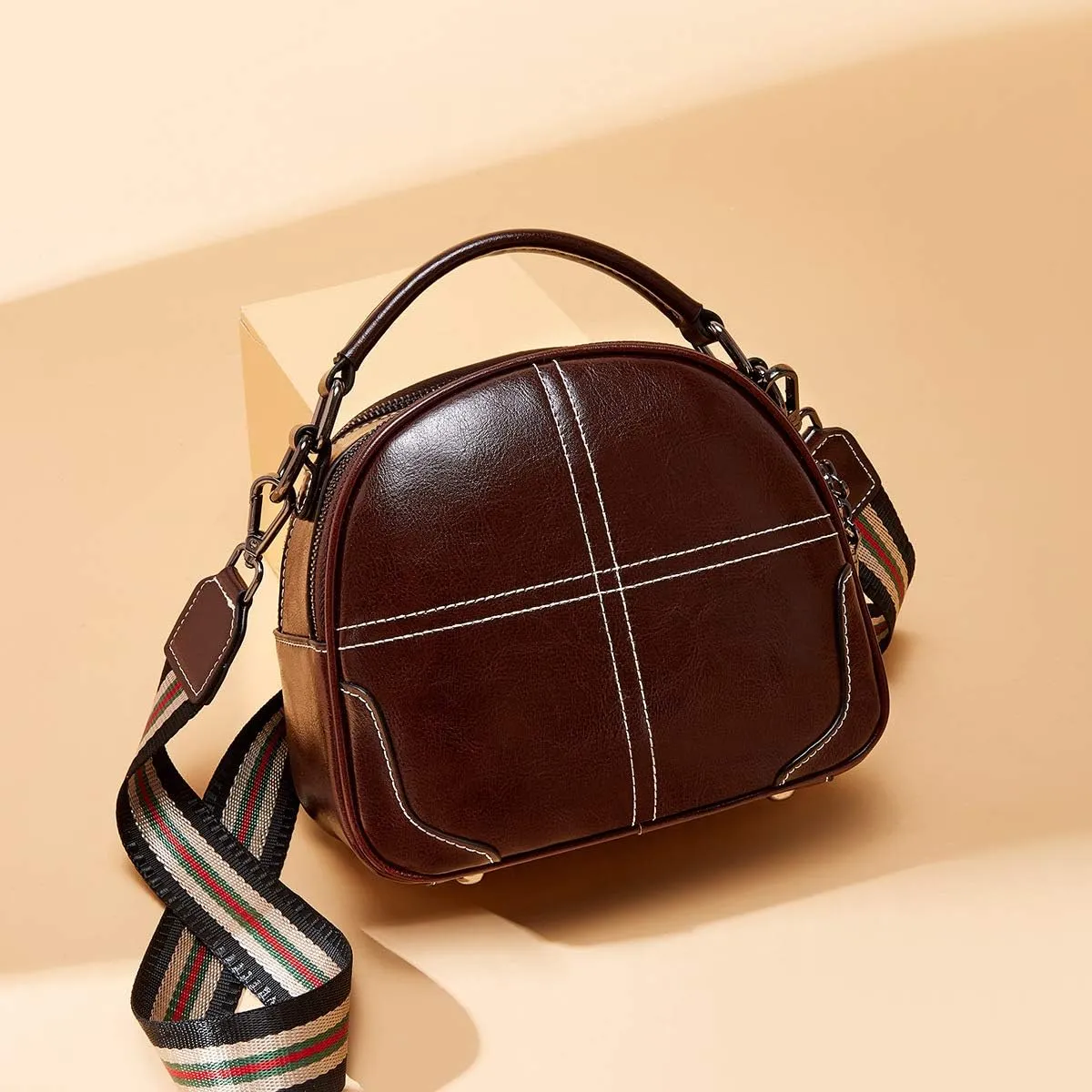Women Leather Top Handle Satchel Bags Zipper Closure Cross-body Shoulder Purse for Daily