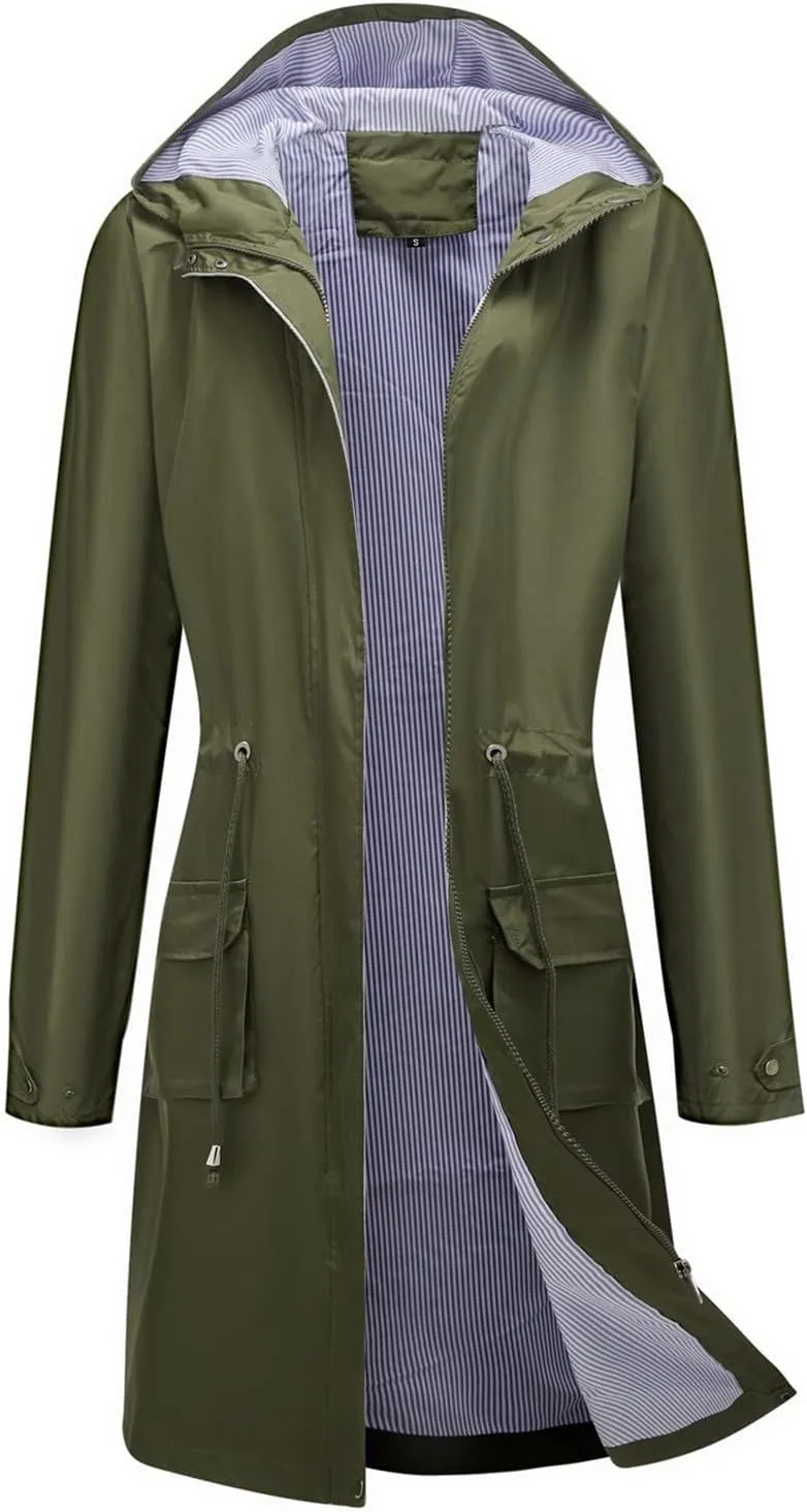Women Light Rain Jacket Waterproof Active Outdoor Trench Raincoat With Hood Lightweight Plus Size Women Rain