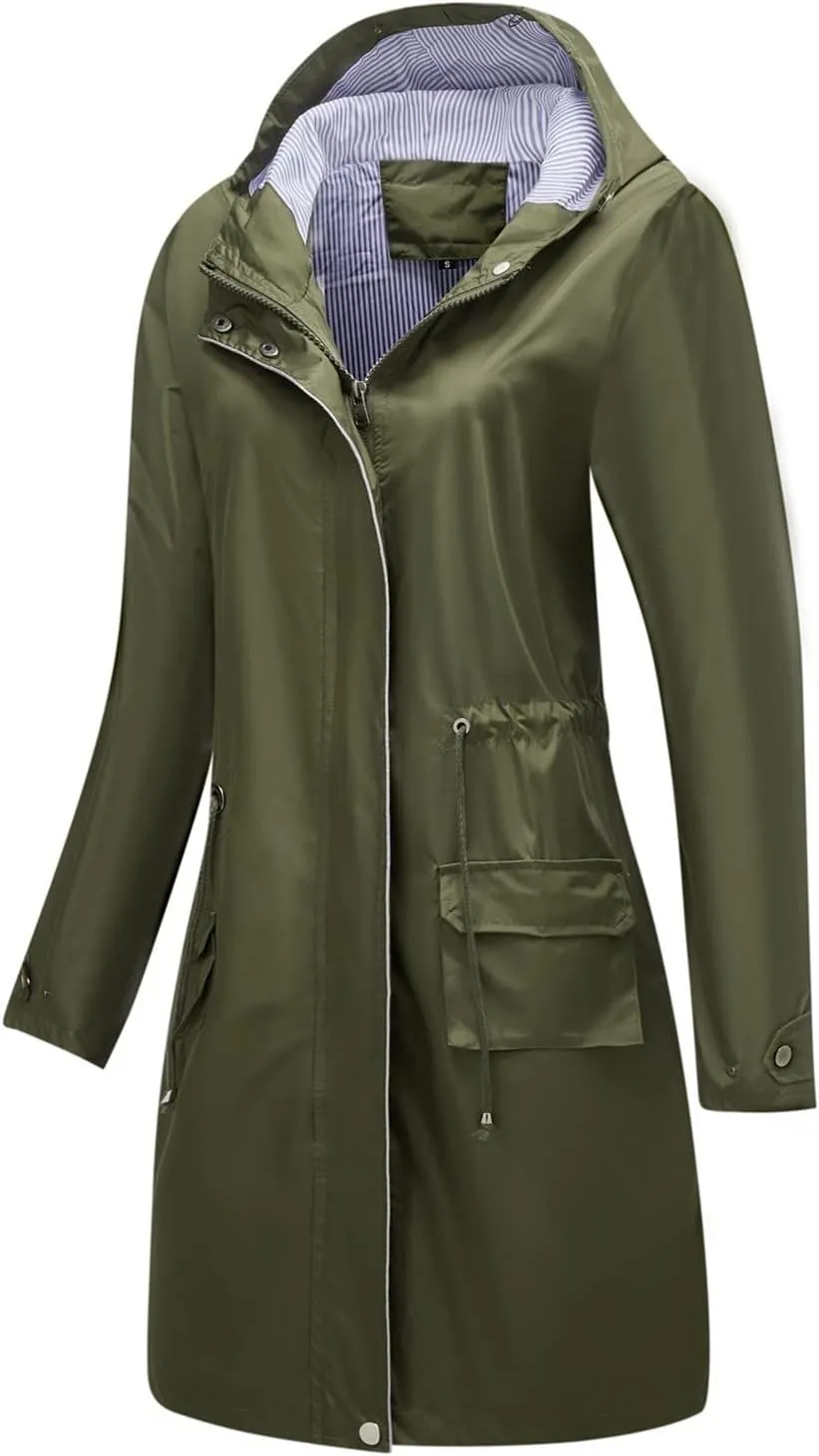 Women Light Rain Jacket Waterproof Active Outdoor Trench Raincoat With Hood Lightweight Plus Size Women Rain